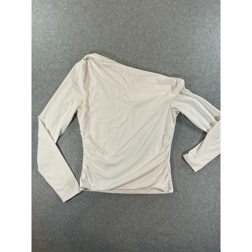 Abercrombie & Fitch One Shoulder Ruched Long Sleeve Top Cream Women Size M #784